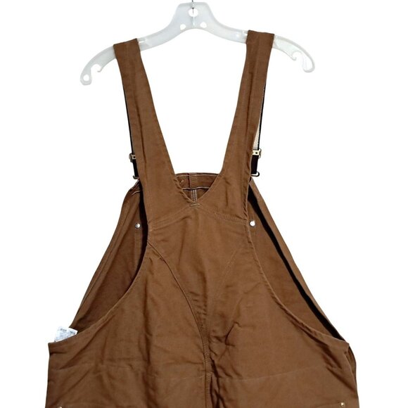 Carhartt Mens Brown Insulated Duck Bib Overalls Size 50 X 30 With Red Quilted Li - Picture 11 of 13